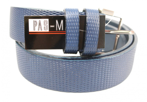 Pasek Skórzany PAS MAX (PL) Tłoczony Bieżnik Skóra Naturalna Licowa EXTRA 35 mm GRANATOWY