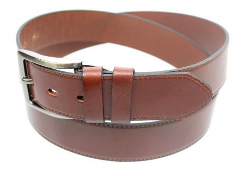 Pasek Męski Skórzany COMPLEX (PL) "GŁADKI" IMITACJA SZYCIA Skóra Licowa EXTRA 40 mm BRĄZOWY