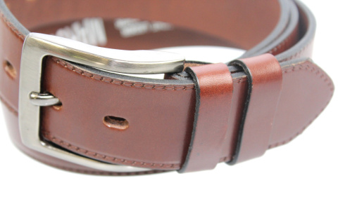 Pasek Męski Skórzany COMPLEX (PL) "GŁADKI" IMITACJA SZYCIA Skóra Licowa EXTRA 40 mm BRĄZOWY