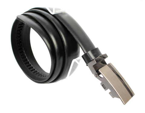 Wizytowy Pasek Skórzany 30 mm COMPLEX (PL) Pełna Klamra AUTOMAT/ZĄBEK Garnitur CZARNY Zaokrąglony AZ30/KAZ56