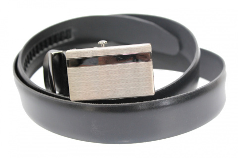 Wizytowy Pasek Skórzany 30 mm COMPLEX (PL) Pełna Klamra AUTOMAT/ZĄBEK Garnitur CZARNY Zaokrąglony AZ30/KAZ56