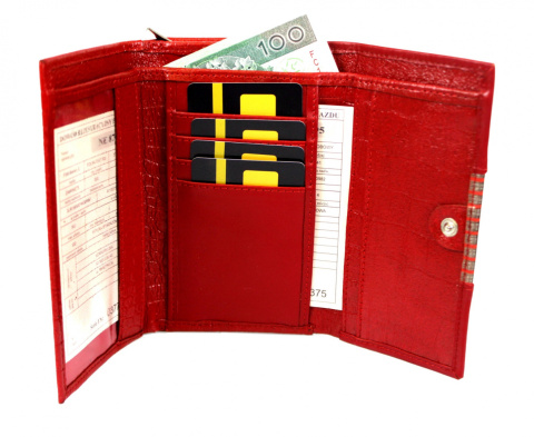 Portfel Damski Skórzany PolskaGalanteria 15 cm Suwak Skóra Naturalna Cielęca CZERWONY WZÓR KP D1411