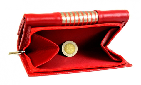 Portfel Damski Skórzany PolskaGalanteria 15 cm Suwak Skóra Naturalna Cielęca CZERWONY WZÓR KP D1411