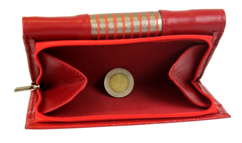 Portfel Damski Skórzany PolskaGalanteria 15 cm Suwak Skóra Naturalna Cielęca CZERWONY WZÓR KP D1411