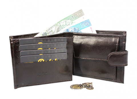 Portfel Męski ELKOR (PL) Skóra Licowa Poziomy Z Zapięciem Jedno Skrzydełko Duży Poziomy Suwak EL122