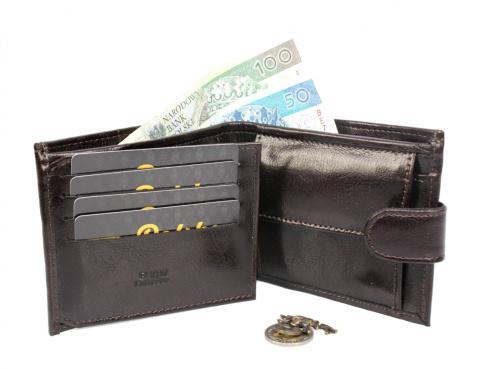 Portfel Męski ELKOR (PL) Skóra Licowa Poziomy Z Zapięciem Jedno Skrzydełko Duży Poziomy Suwak EL122