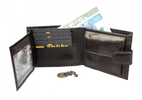 Portfel Męski ELKOR (PL) Skóra Licowa Poziomy Z Zapięciem Jedno Skrzydełko Duży Poziomy Suwak EL122