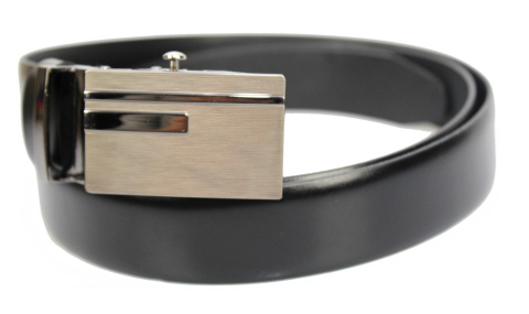 Wizytowy Pasek Skórzany 30 mm COMPLEX (PL) Pełna Klamra AUTOMAT/ZĄBEK Garnitur CZARNY Zaokrąglony AZ30/KAZ57