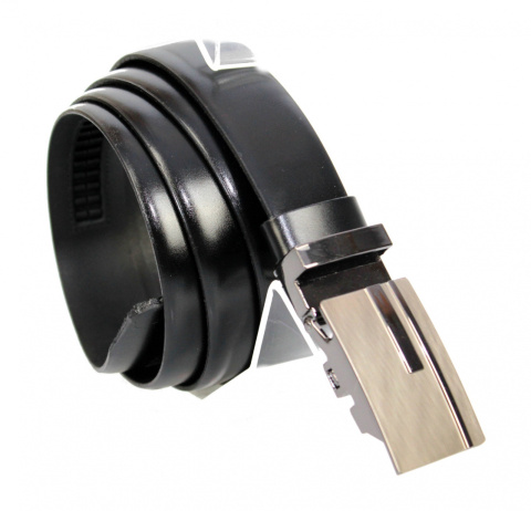 Wizytowy Pasek Skórzany 30 mm COMPLEX (PL) Pełna Klamra AUTOMAT/ZĄBEK Garnitur CZARNY Zaokrąglony AZ30/KAZ57