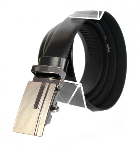 Wizytowy Pasek Skórzany 30 mm COMPLEX (PL) Pełna Klamra AUTOMAT/ZĄBEK Garnitur CZARNY Zaokrąglony AZ30/KAZ57