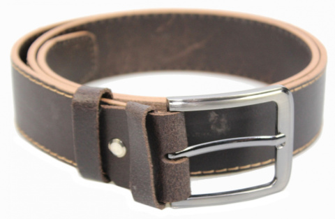 Pasek Skórzany COMPLEX (PL) GRINGO Czekoladowy Z Beżową Nitką Skóra Licowa Matowa 40 mm