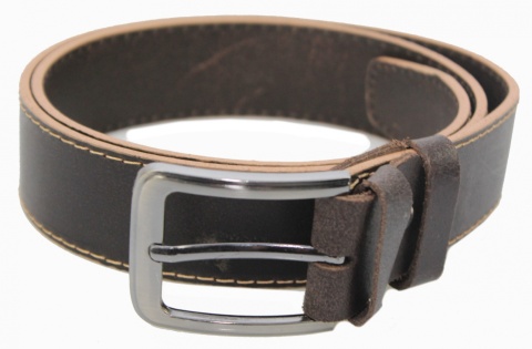 Pasek Skórzany COMPLEX (PL) GRINGO Czekoladowy Z Beżową Nitką Skóra Licowa Matowa 40 mm