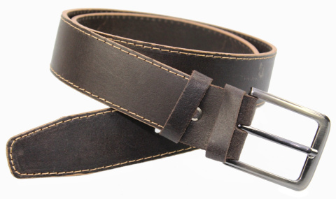 Pasek Skórzany COMPLEX (PL) GRINGO Czekoladowy Z Beżową Nitką Skóra Licowa Matowa 40 mm