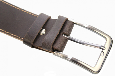 Pasek Skórzany COMPLEX (PL) GRINGO Czekoladowy Z Beżową Nitką Skóra Licowa Matowa 40 mm