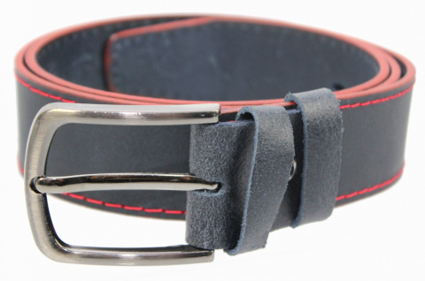 Pasek Skórzany COMPLEX (PL) GRINGO Granatowy Z Pojedyńczą Czerwoną Nitką Skóra Licowa Matowa 40 mm