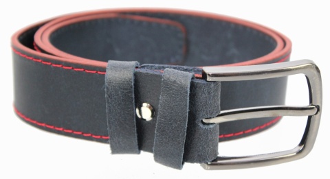 Pasek Skórzany COMPLEX (PL) GRINGO Granatowy Z Pojedyńczą Czerwoną Nitką Skóra Licowa Matowa 40 mm