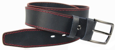 Pasek Skórzany COMPLEX (PL) GRINGO Granatowy Z Pojedyńczą Czerwoną Nitką Skóra Licowa Matowa 40 mm