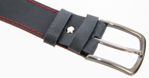 Pasek Skórzany COMPLEX (PL) GRINGO Granatowy Z Pojedyńczą Czerwoną Nitką Skóra Licowa Matowa 40 mm