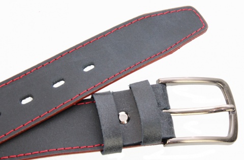 Pasek Skórzany COMPLEX (PL) GRINGO Granatowy Z Pojedyńczą Czerwoną Nitką Skóra Licowa Matowa 40 mm