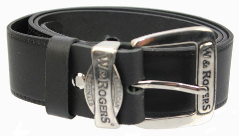 Pasek Skórzany COMPLEX (PL) Tłoczony Napis "W&ROGERS" Imitacja Szycia Skóra Naturalna EXTRA 40 mm CZARNY