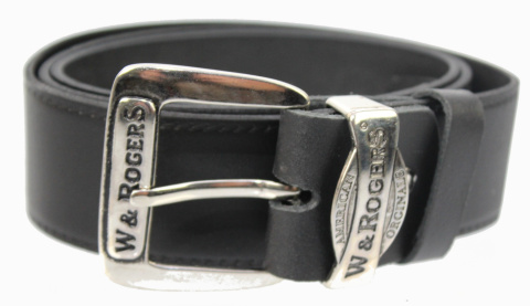 Pasek Skórzany COMPLEX (PL) Tłoczony Napis "W&ROGERS" Imitacja Szycia Skóra Naturalna EXTRA 40 mm CZARNY