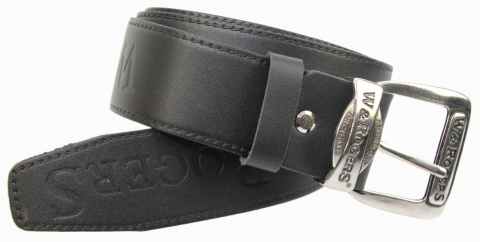 Pasek Skórzany COMPLEX (PL) Tłoczony Napis "W&ROGERS" Imitacja Szycia Skóra Naturalna EXTRA 40 mm CZARNY