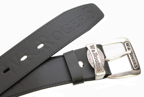 Pasek Skórzany COMPLEX (PL) Tłoczony Napis "W&ROGERS" Imitacja Szycia Skóra Naturalna EXTRA 40 mm CZARNY