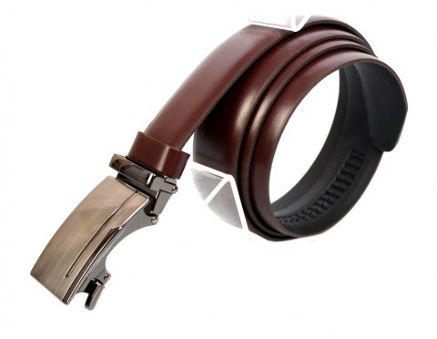 Wizytowy Pasek Skórzany 30 mm COMPLEX (PL) Pełna Klamra AUTOMAT/ZĄBEK Garnitur CZEKOLADOWY Zaokrąglony AZ30/KAZ59