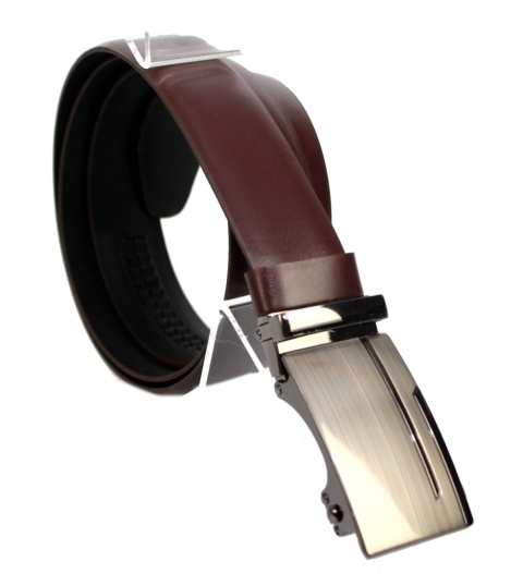 Wizytowy Pasek Skórzany 30 mm COMPLEX (PL) Pełna Klamra AUTOMAT/ZĄBEK Garnitur CZEKOLADOWY Zaokrąglony AZ30/KAZ59