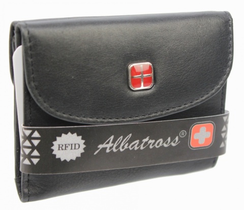 Portfelik Uniwersalny Mała Sakieweczka Skórzana MARS ALBATROSS (PL) Skóra Naturalna CZARNY SN-3770 RFID 7 x 9 [cm]