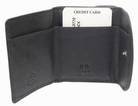 Portfelik Uniwersalny Mała Sakieweczka Skórzana MARS ALBATROSS (PL) Skóra Naturalna CZARNY SN-3770 RFID 7 x 9 [cm]