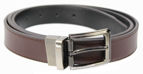 Pasek Męski Dwa w Jednym Skórzany PolskaGalanteria.pl (PL) ''DWUSTRONNY'' Skóra Licowa EXTRA 30 mm CZARNO-CZEKOLADOWY 935