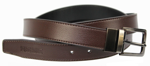Pasek Męski Dwa w Jednym Skórzany PolskaGalanteria.pl (PL) ''DWUSTRONNY'' Skóra Licowa EXTRA 30 mm CZARNO-CZEKOLADOWY 935