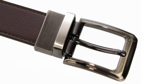 Pasek Męski Dwa w Jednym Skórzany PolskaGalanteria.pl (PL) ''DWUSTRONNY'' Skóra Licowa EXTRA 30 mm CZARNO-CZEKOLADOWY 935