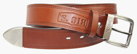 Pasek Męski Skórzany COMPLEX (PL) KASZTANOWY BIG S "IMITACJA SZYCIA CIENKĄ NITKĄ" Skóra Licowa EXTRA 40 mm