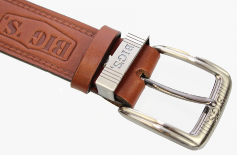 Pasek Męski Skórzany COMPLEX (PL) KASZTANOWY BIG S "IMITACJA SZYCIA CIENKĄ NITKĄ" Skóra Licowa EXTRA 40 mm