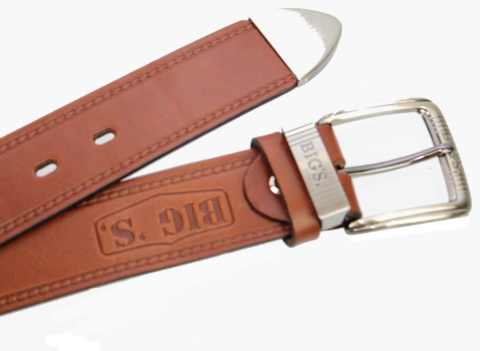 Pasek Męski Skórzany COMPLEX (PL) KASZTANOWY BIG S "IMITACJA SZYCIA CIENKĄ NITKĄ" Skóra Licowa EXTRA 40 mm