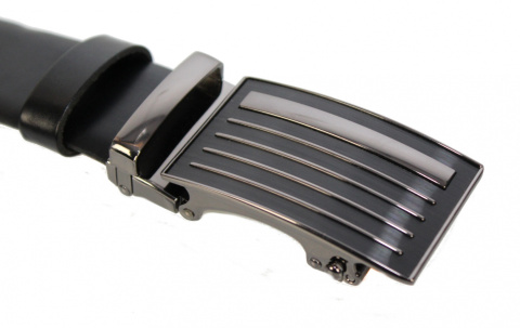 Wizytowy Pasek Skórzany 35 mm COMPLEX (PL) Pełna Klamra AUTOMAT/ZĄBEK Garnitur CZARNY Zaokrąglony AZ35/KAZ3