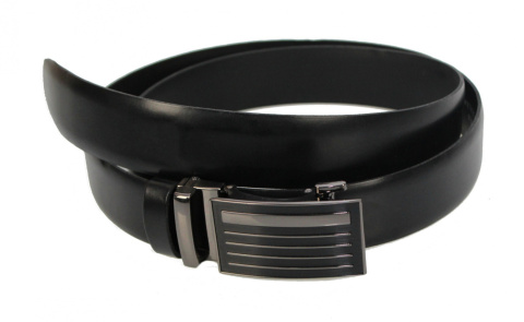 Wizytowy Pasek Skórzany 35 mm COMPLEX (PL) Pełna Klamra AUTOMAT/ZĄBEK Garnitur CZARNY Zaokrąglony AZ35/KAZ3