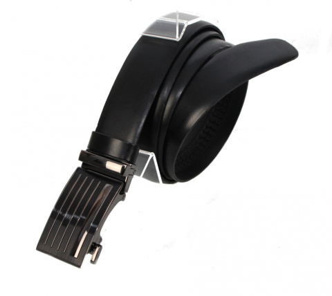 Wizytowy Pasek Skórzany 35 mm COMPLEX (PL) Pełna Klamra AUTOMAT/ZĄBEK Garnitur CZARNY Zaokrąglony AZ35/KAZ3