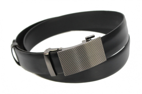 Wizytowy Pasek Skórzany 35 mm COMPLEX (PL) Pełna Klamra AUTOMAT/ZĄBEK Garnitur CZARNY Zaokrąglony AZ35/KAZ58