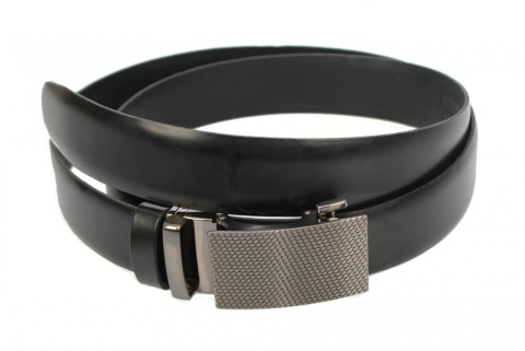 Wizytowy Pasek Skórzany 35 mm COMPLEX (PL) Pełna Klamra AUTOMAT/ZĄBEK Garnitur CZARNY Zaokrąglony AZ35/KAZ58