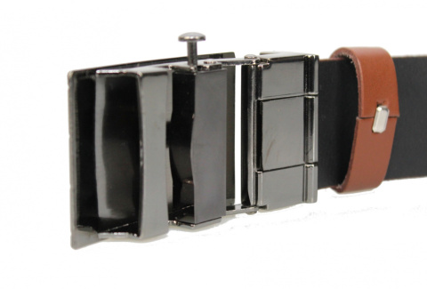 Wizytowy Pasek Skórzany 35 mm COMPLEX (PL) Pełna Klamra AUTOMAT/ZĄBEK Garnitur BRĄZOWY Zaokrąglony AZ35/KAZ59