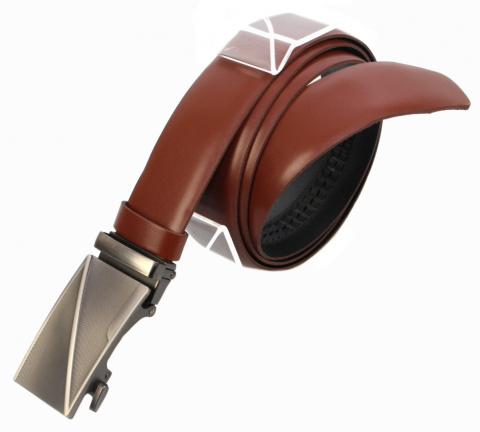 Wizytowy Pasek Skórzany 35 mm COMPLEX (PL) Pełna Klamra AUTOMAT/ZĄBEK Garnitur BRĄZOWY Zaokrąglony AZ35/KAZ59