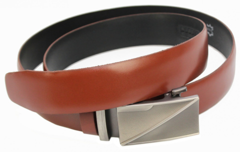 Wizytowy Pasek Skórzany 35 mm COMPLEX (PL) Pełna Klamra AUTOMAT/ZĄBEK Garnitur BRĄZOWY Zaokrąglony AZ35/KAZ59