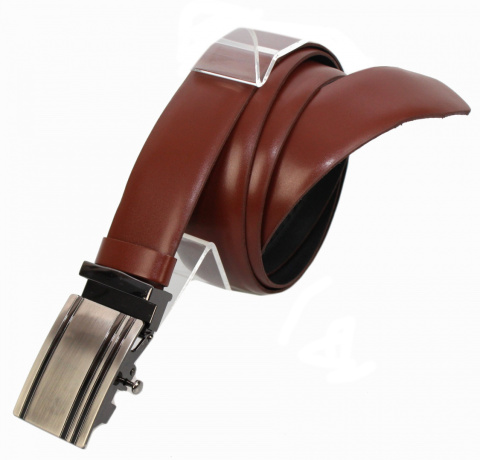 Wizytowy Pasek Skórzany 35 mm COMPLEX (PL) Pełna Klamra AUTOMAT/ZĄBEK Garnitur BRĄZOWY Zaokrąglony AZ35/KAZ62