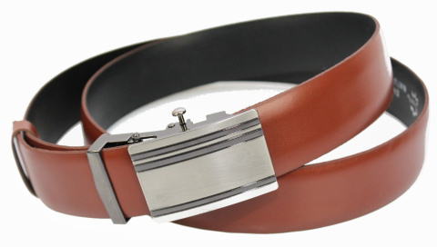 Wizytowy Pasek Skórzany 35 mm COMPLEX (PL) Pełna Klamra AUTOMAT/ZĄBEK Garnitur BRĄZOWY Zaokrąglony AZ35/KAZ62