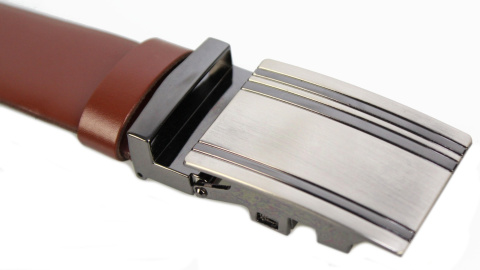 Wizytowy Pasek Skórzany 35 mm COMPLEX (PL) Pełna Klamra AUTOMAT/ZĄBEK Garnitur BRĄZOWY Zaokrąglony AZ35/KAZ62