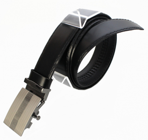 Wizytowy Pasek Skórzany 35 mm COMPLEX (PL) Pełna Klamra AUTOMAT/ZĄBEK Garnitur CZARNA NITKA Zaokrąglony AZ35/KAZ10