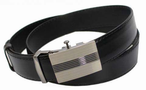 Wizytowy Pasek Skórzany 35 mm COMPLEX (PL) Pełna Klamra AUTOMAT/ZĄBEK Garnitur CZARNA NITKA Zaokrąglony AZ35/KAZ10